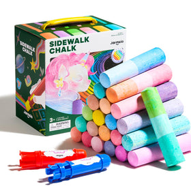 Jar Melo 24-color chalk with holder for mess-free outdoor art.