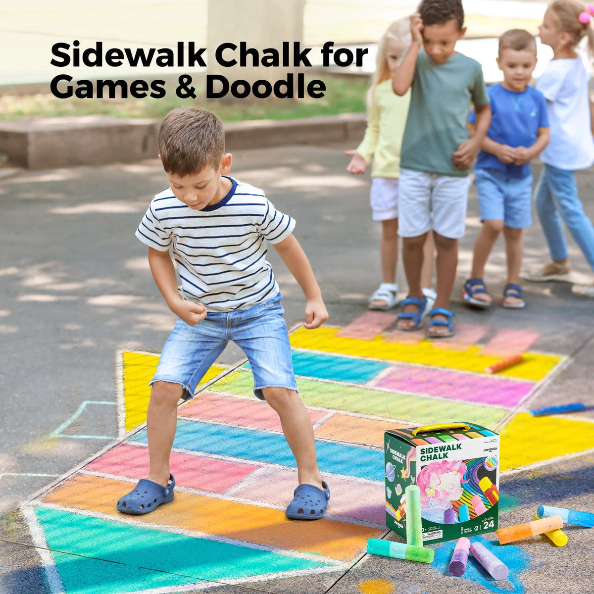 Jar Melo chalkboard-art setup invites indoor drawing and classroom-style activities.