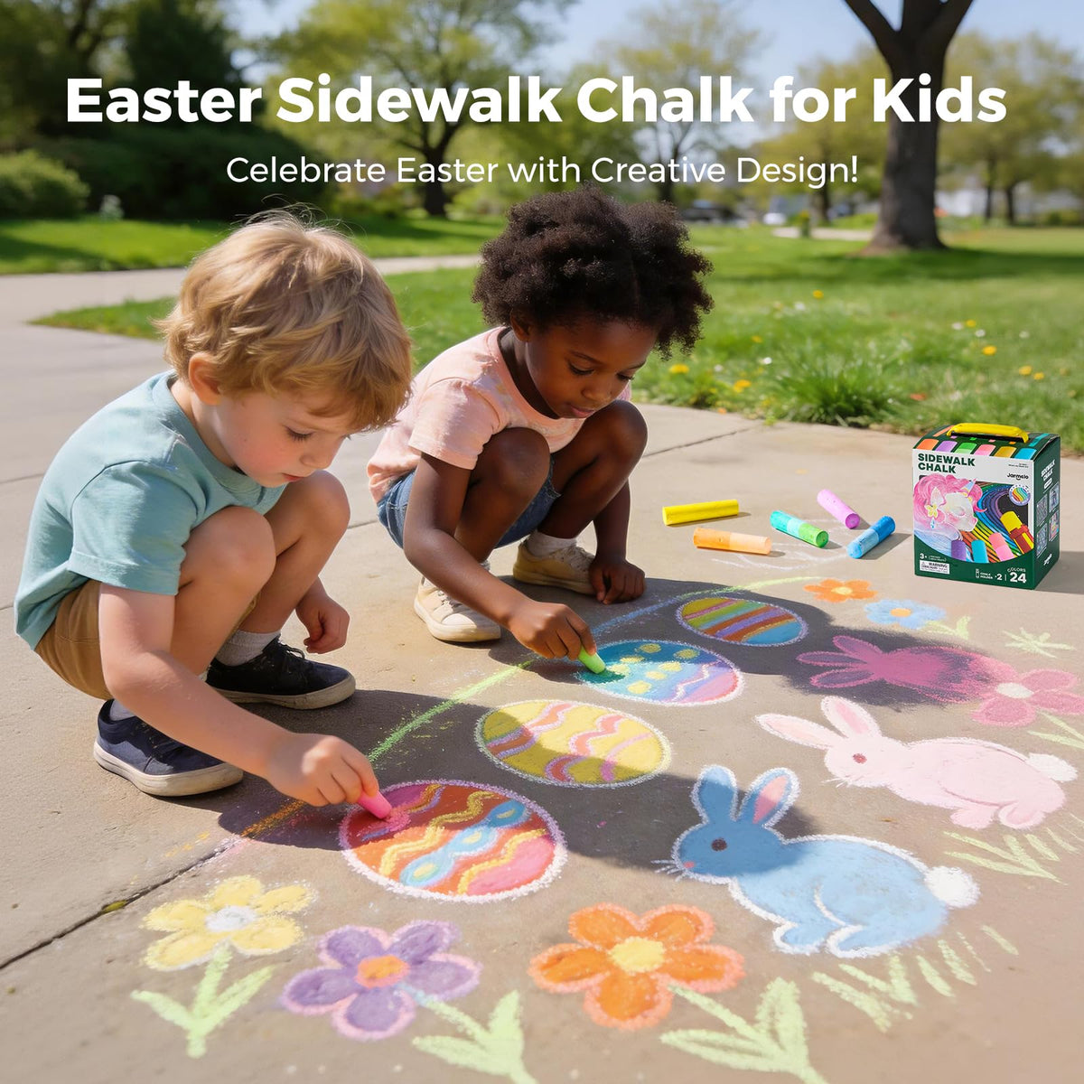 Jar Melo washable-low-dust chalk makes cleanup quick after outdoor play.