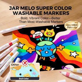 Jar Melo markers in a kids' art session ready for exploration and color mixing.