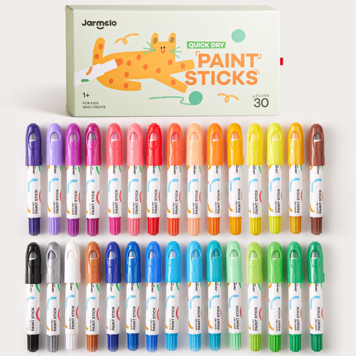 Jar Melo tempera paint sticks 30 colors pack ideal for vibrant paper art.