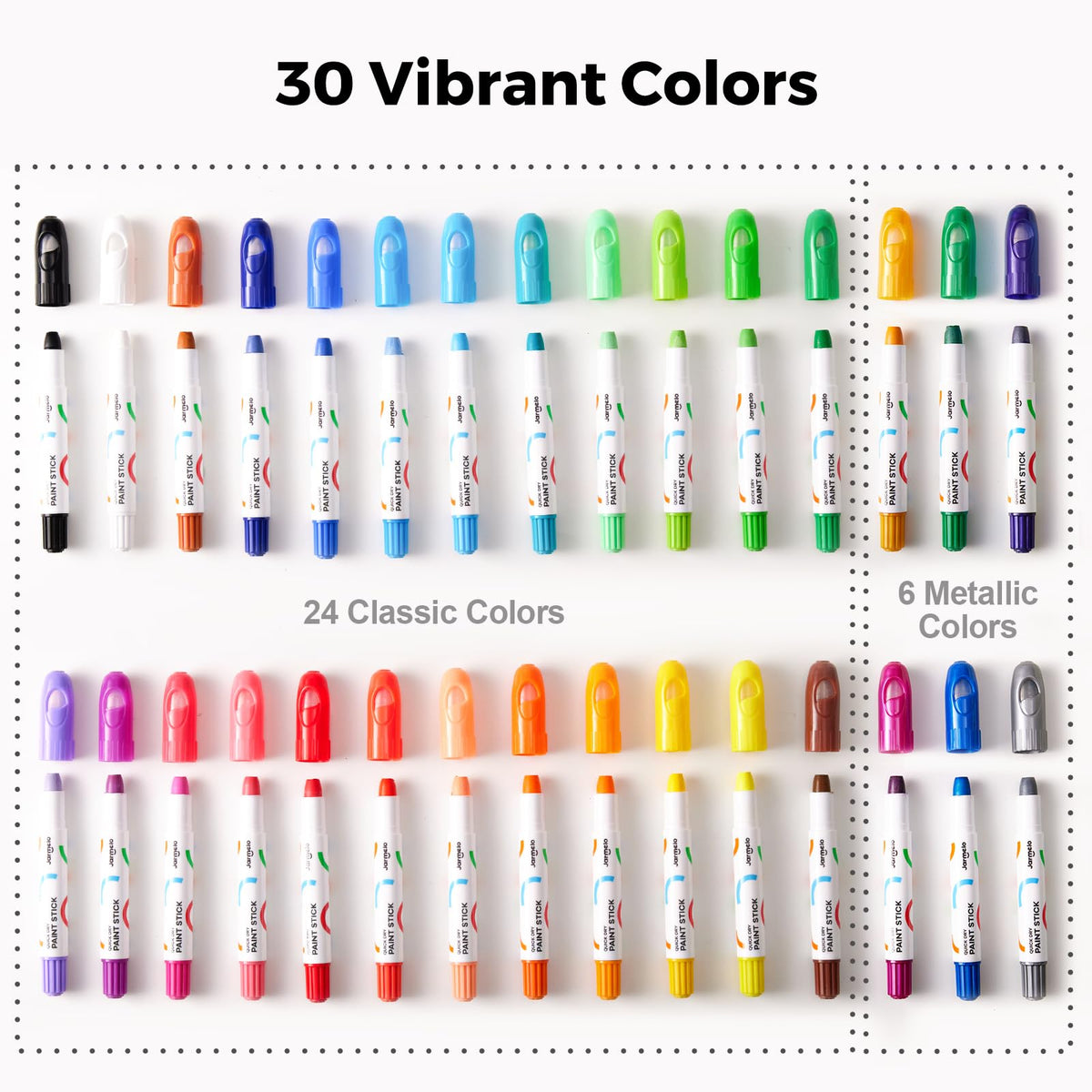 Jar Melo tempera paint sticks ideal for Easter crafts with bright patterns.
