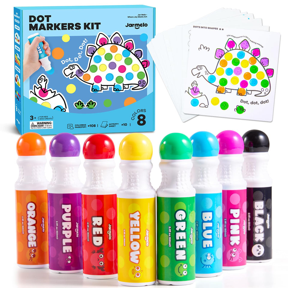 Jar Melo washable dot markers in 8 colors for mess-free toddler art