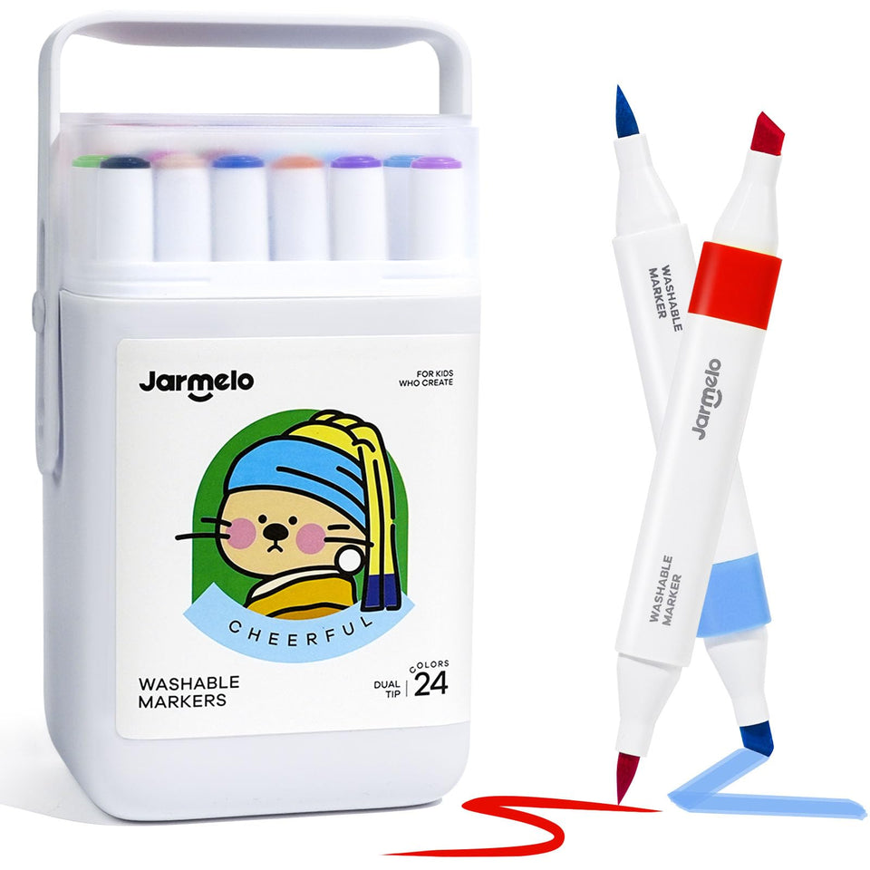 Jar Melo washable markers with brush tip for precise, detailed coloring in kids