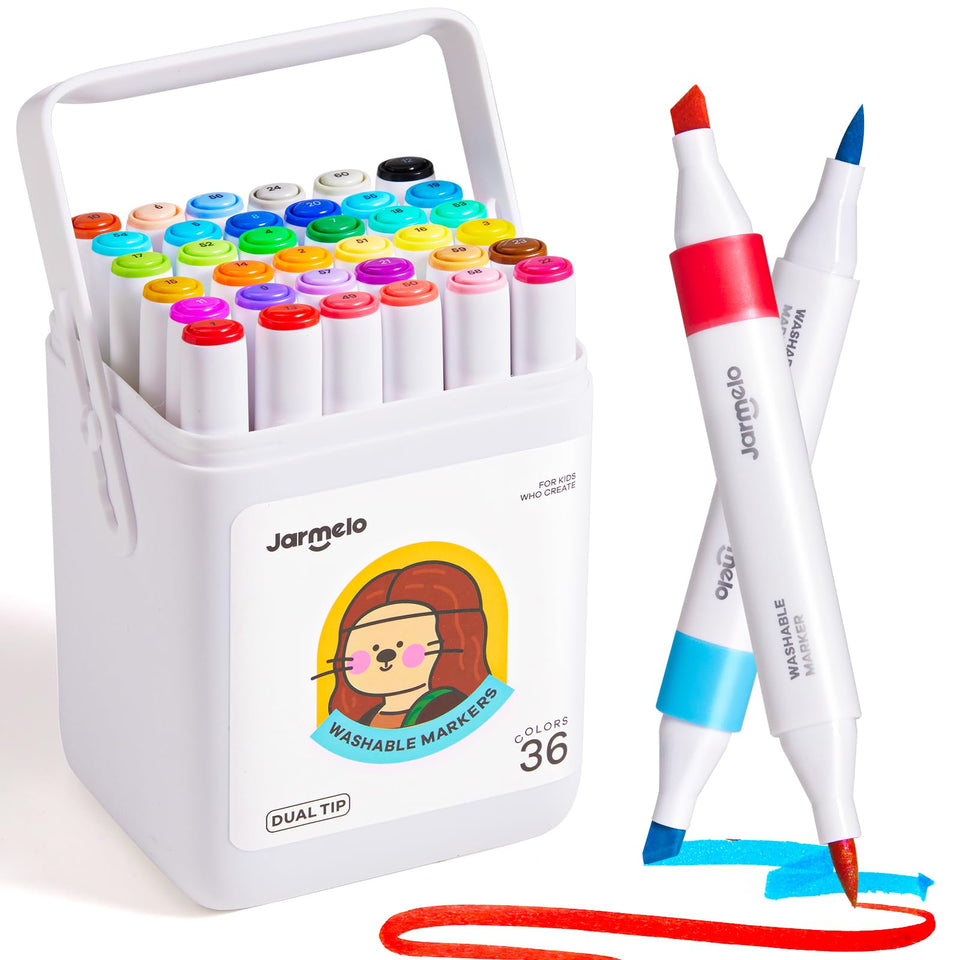 Jar Melo markers with brush tip deliver precise details for kids' art.
