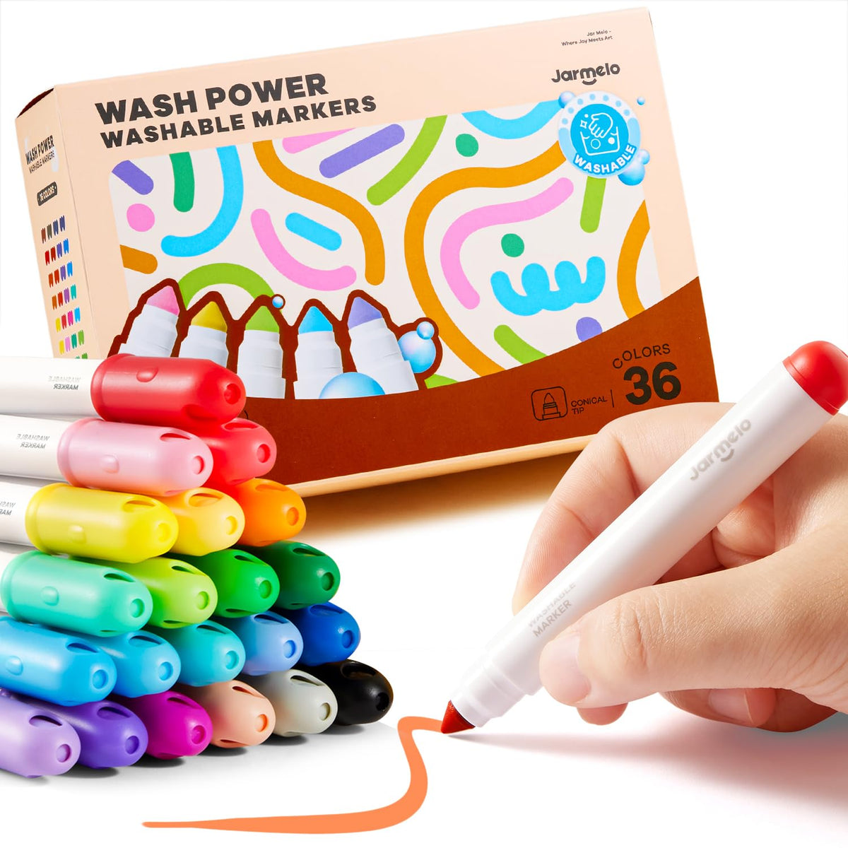 Jar Melo Washable Markers 36 colors for mess-free art sessions.