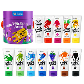 Jar Melo washable finger paints, 12-tube set with vibrant colors for creative toddler play