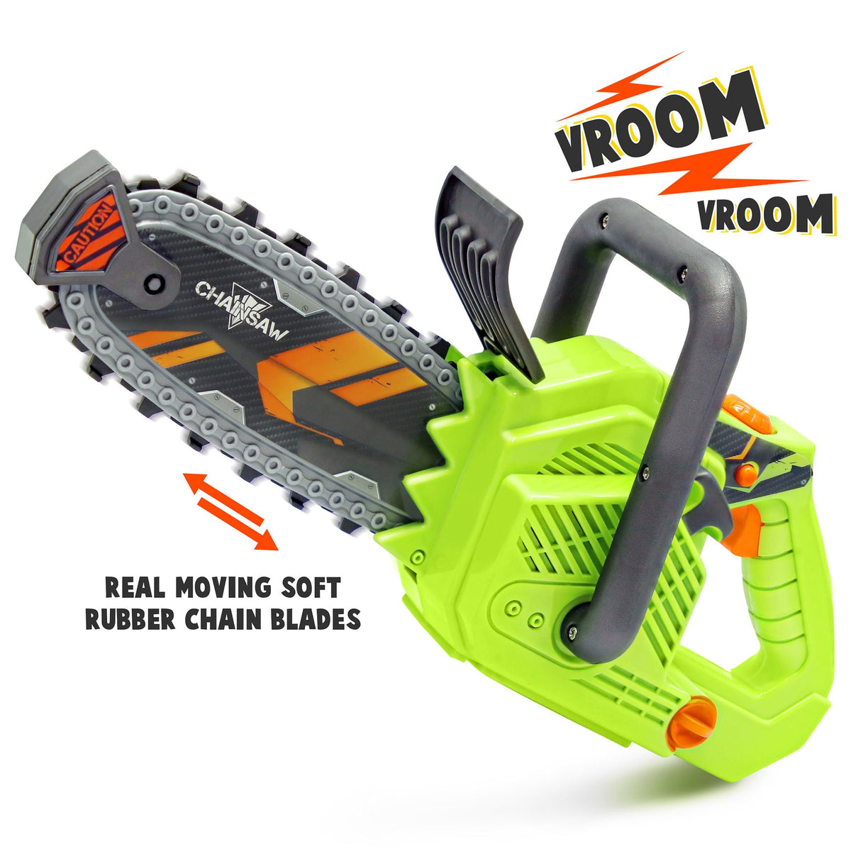 JAROFUREL Lanard Tuff Tools chainsaw trigger action showing moving chain for pretend sawing