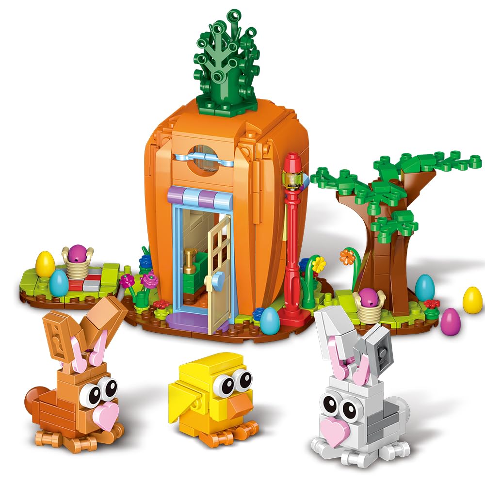 Jarsant Easter Bunny Carrot House Building Set shows a vibrant scene for family bonding and play.