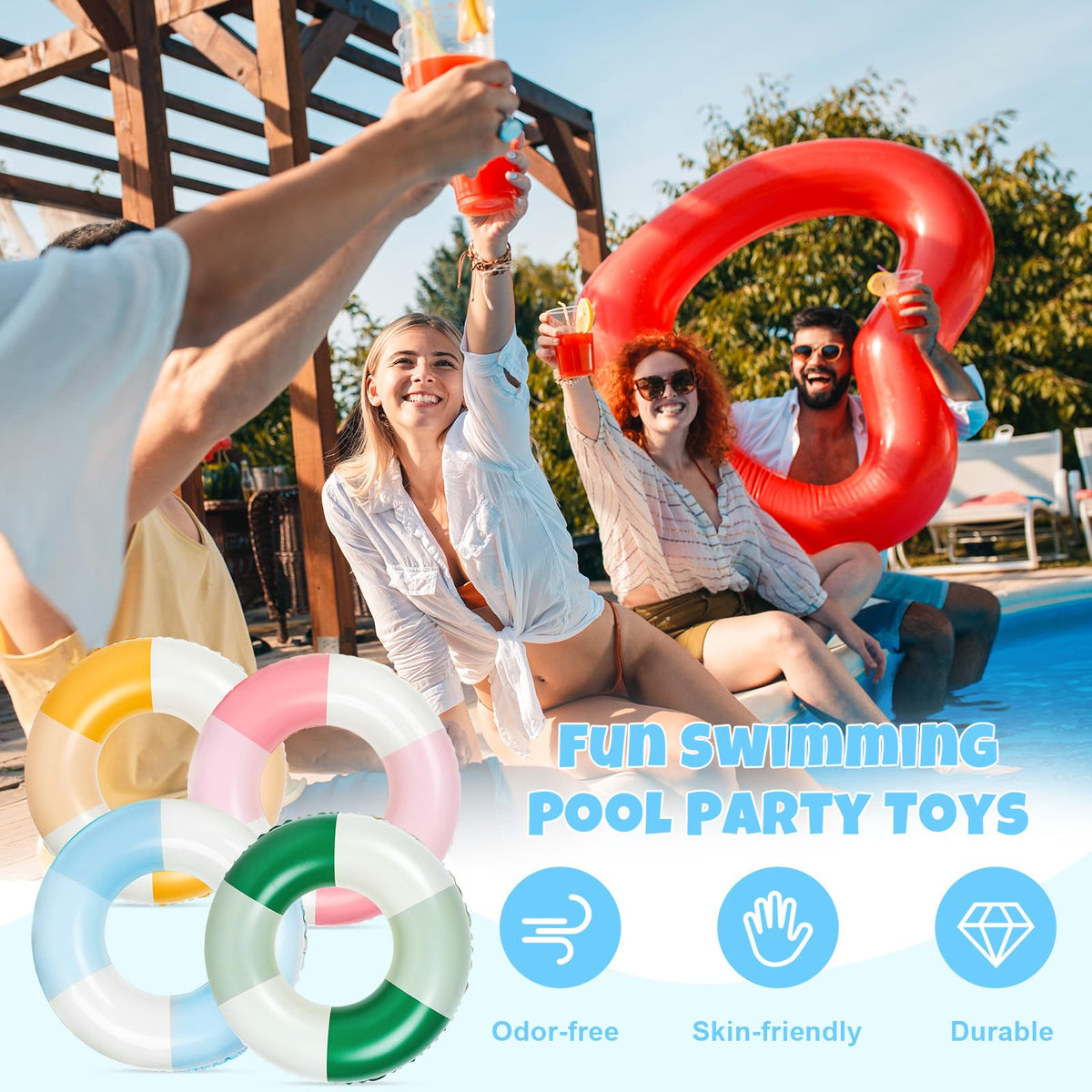 JarThenaAMCS yellow striped pool float adds bright vibes to beach days