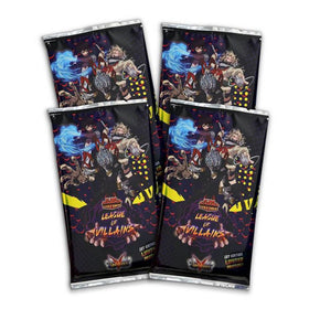 Inside boosters feature villain art and character cards for exciting deck-building