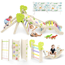 Jasite Pikler triangle with dinosaur park promotes imaginative, safe play for toddlers.