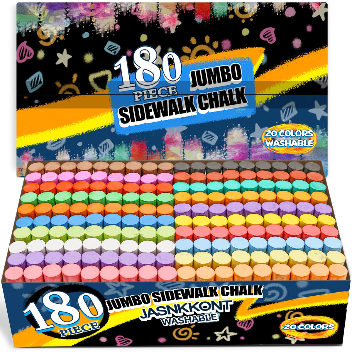 JASNKKONT 180 pack sidewalk chalk gift box for outdoor creativity and family fun