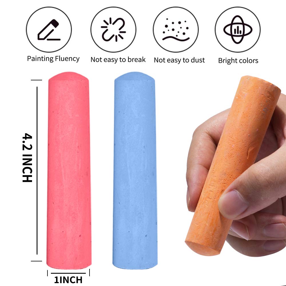 JASNKKONT break-resistant jumbo chalk; prevents rolling during outdoor drawing sessions.