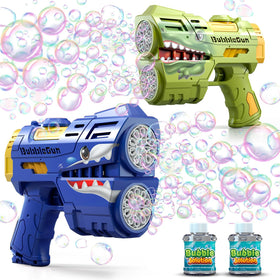 Jasny 2-pack bubble guns display for versatile family play outdoors.