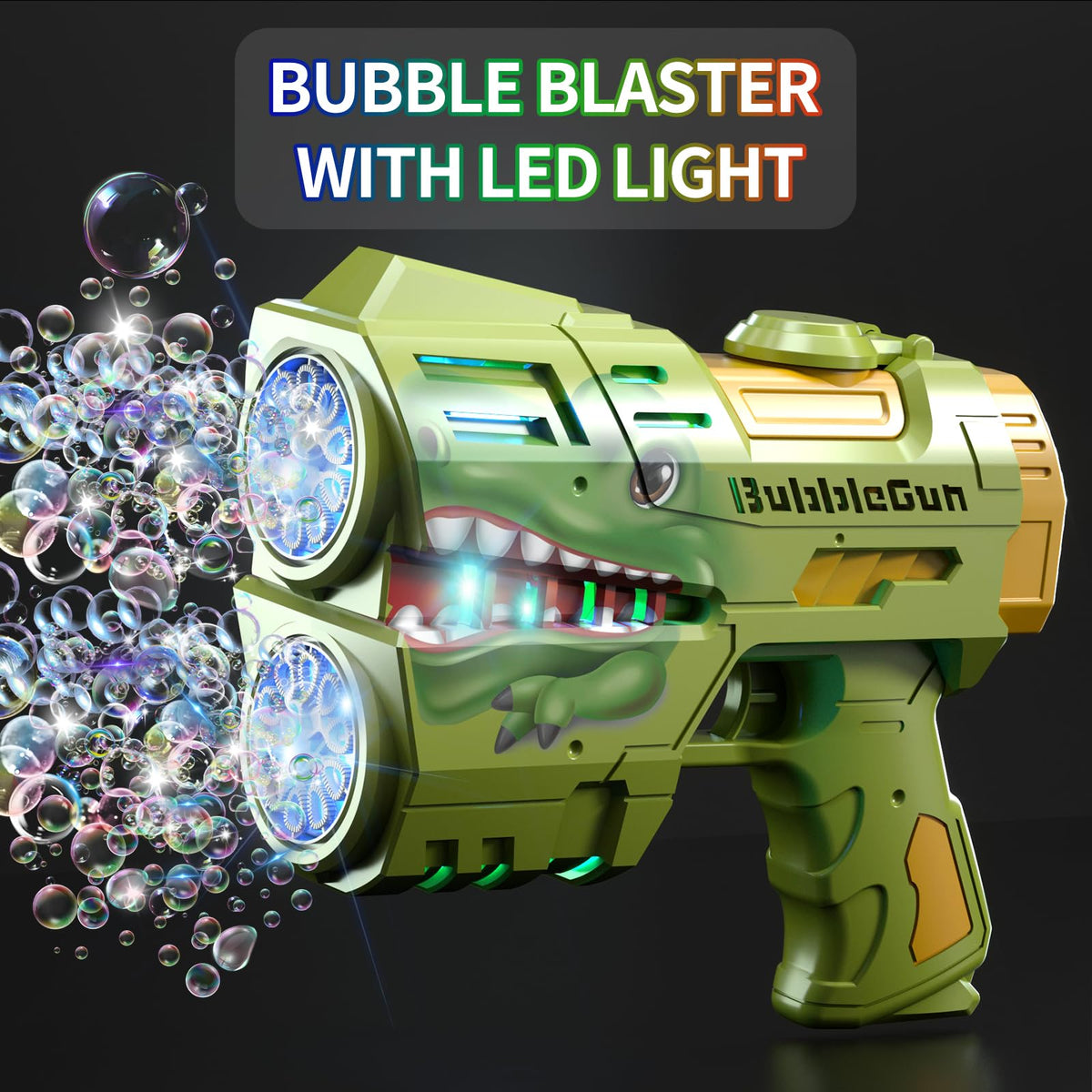 Jasny dinosaur bubble gun design appeals to toddlers and aids coordination.