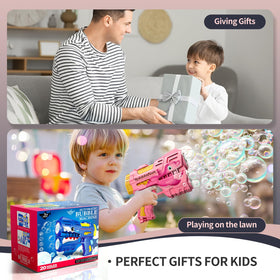 Kids enjoy outdoor bubble blasting with Jasny bubble guns.