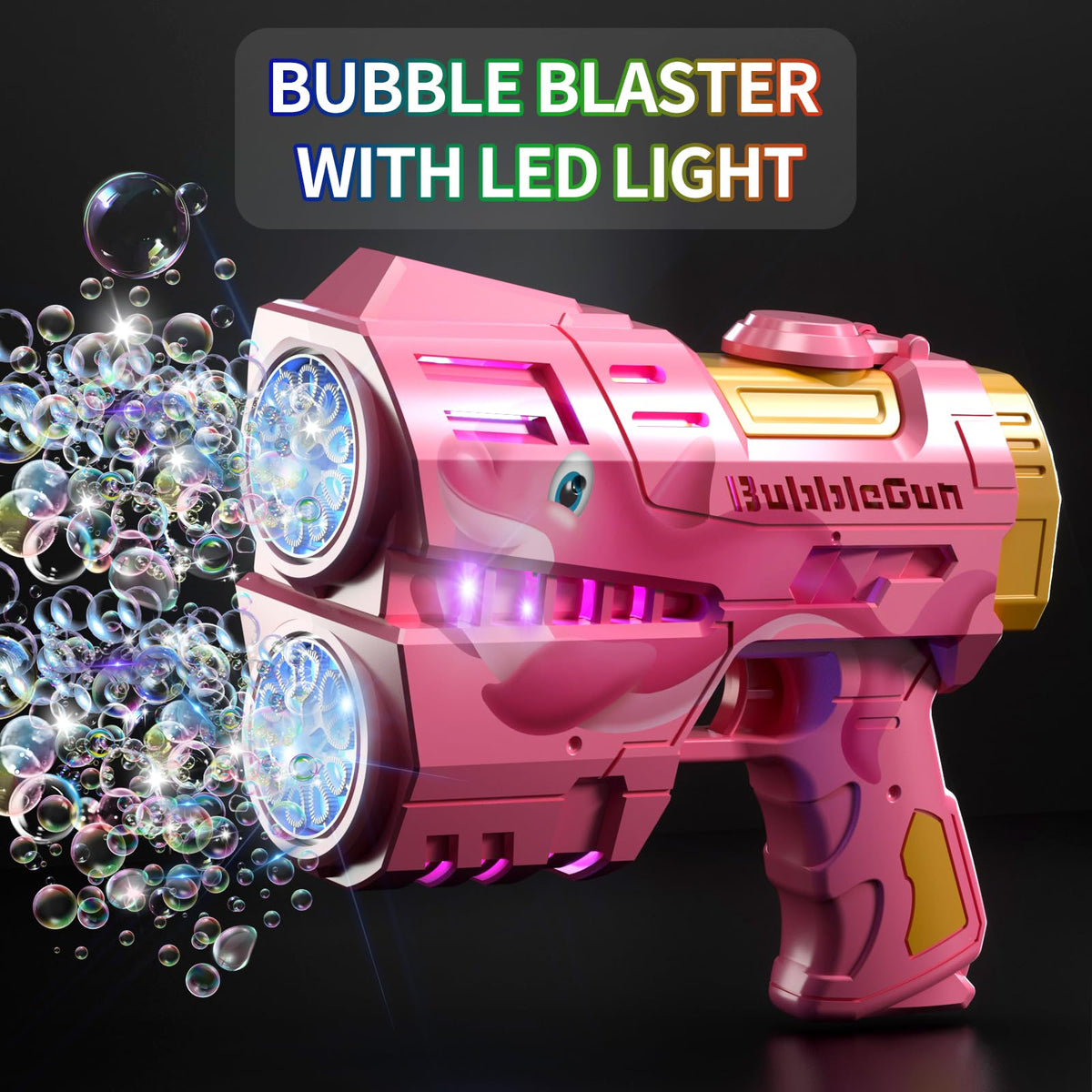 Jasny bubble guns emit LED-lit bubbles during playtime.