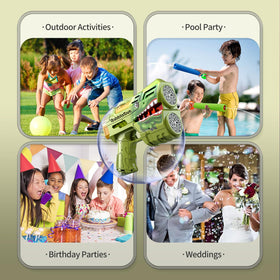 Jasny outdoor party setup with bubble guns creates festive atmosphere.