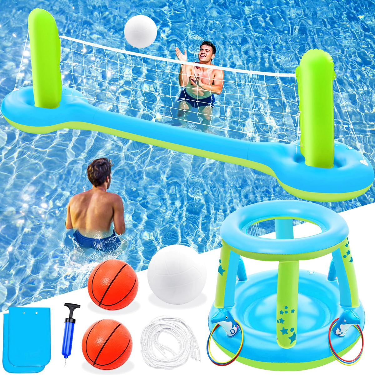 Jasonwell 3-in-1 pool games set net with weight bags for stable play