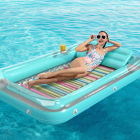 Jasonwell inflatable lounge on water shows versatile use at pool or lake.