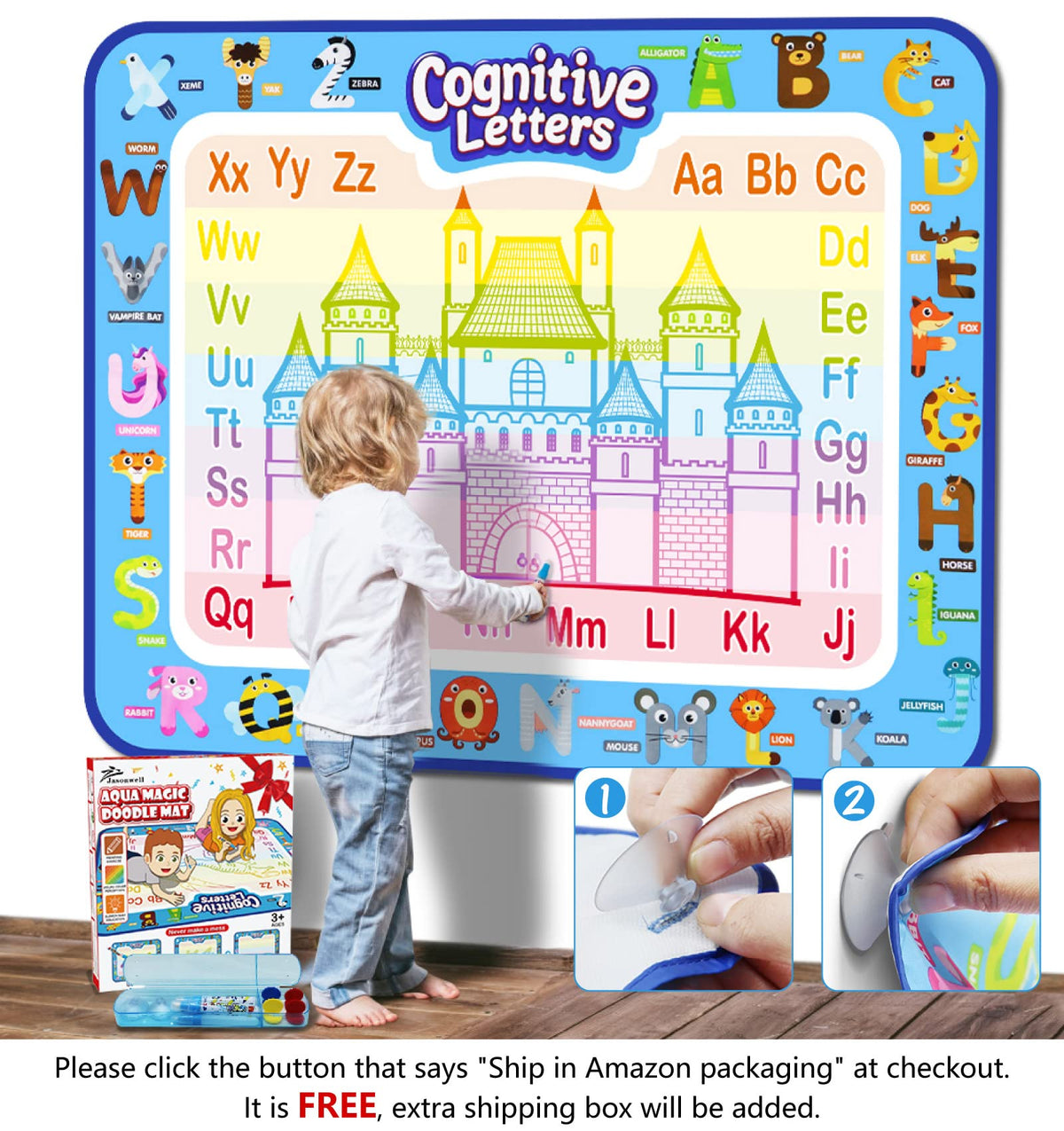 Jasonwell Aqua Water Doodle Mat with waterproof pens for mess-free doodling