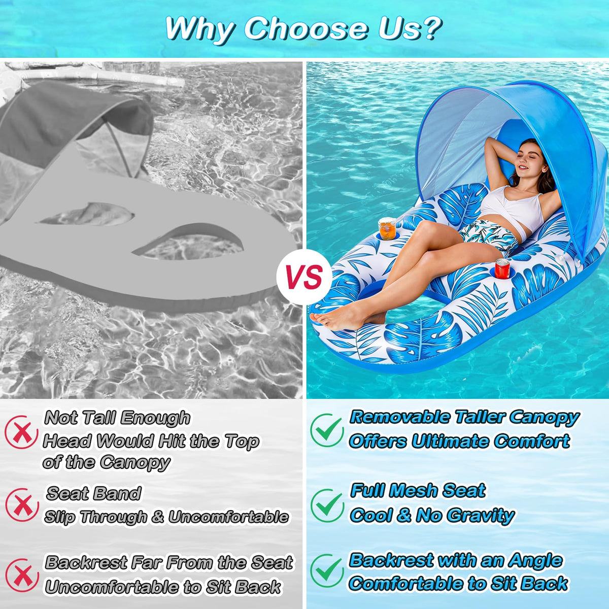 Jasonwell adult lounger blue provides stable, relaxing support while floating.