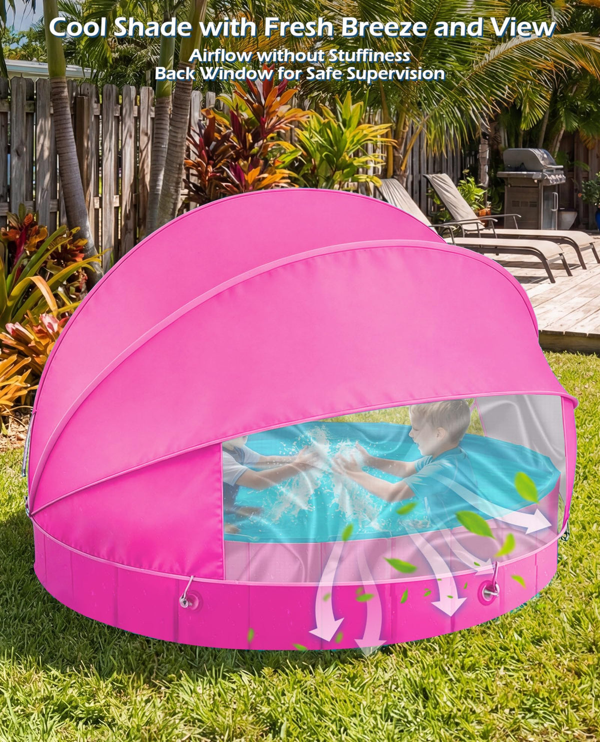 Jasonwell canopy back window enables supervision while children play.