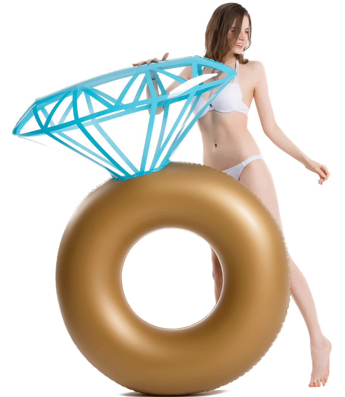 Jasonwell diamond ring pool float close-up highlights the large ring design