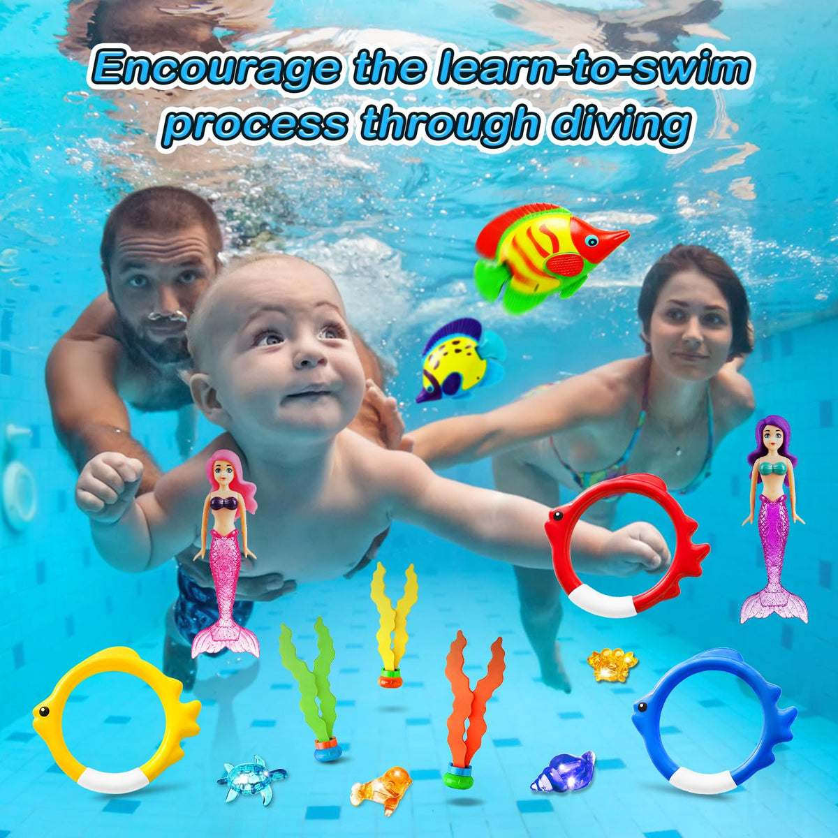 Jasonwell diving rings enable easy retrieval during underwater treasure games.