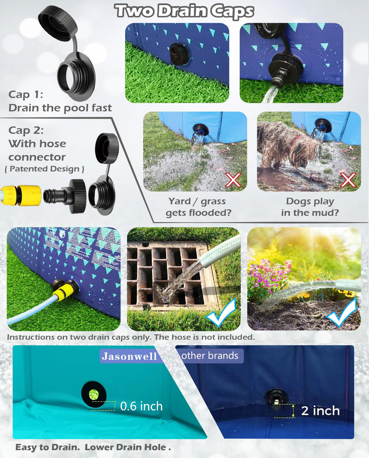 Jasonwell drain hole feature enables easy water removal and refreshing fills
