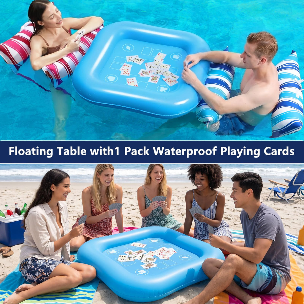 Jasonwell floating table secured with rope for pool play