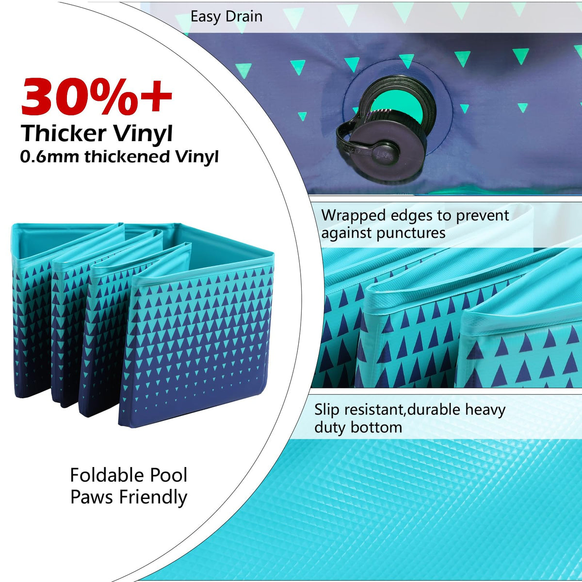 Jasonwell foldable dog pool bottom drain allows fast water release
