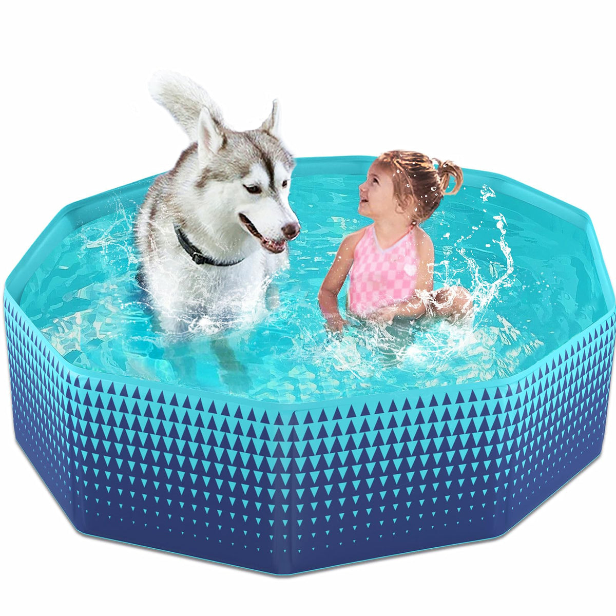 Jasonwell foldable dog pool front view for backyard cooling and play