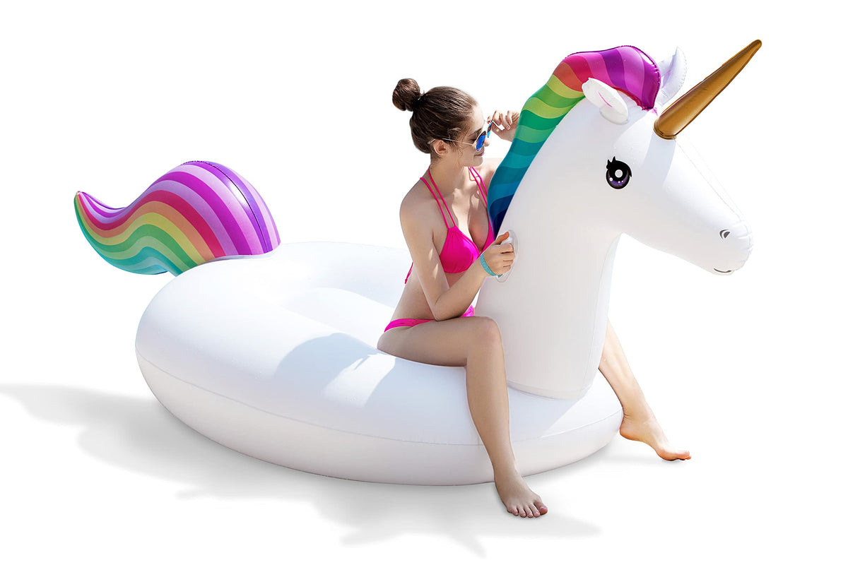 Jasonwell giant unicorn pool float fully inflated for two-person ride