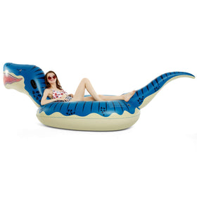 Jasonwell inflatable dinosaur float at lake or beach setting