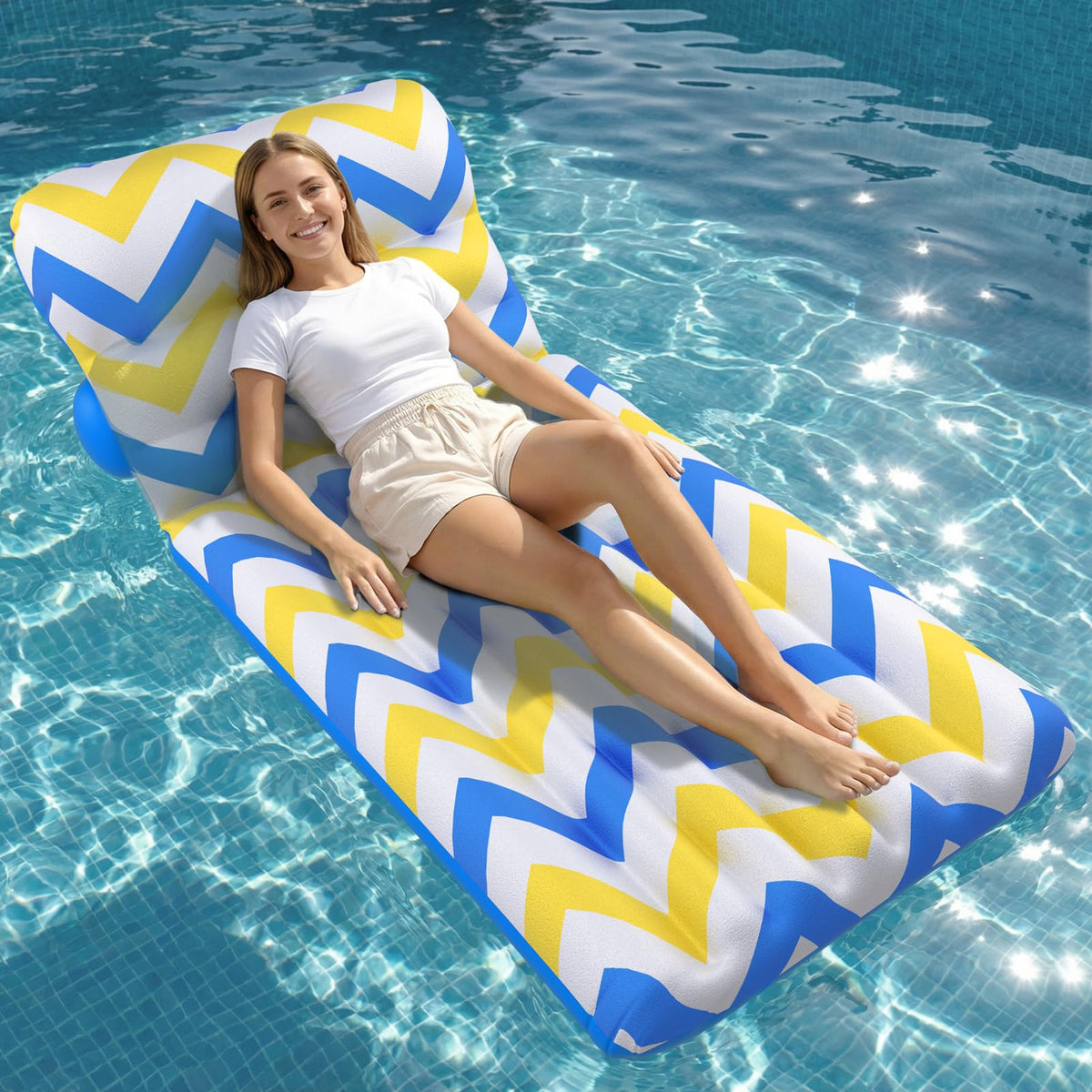 Jasonwell inflatable pool float with zigzag backrest for customizable lounging comfort.