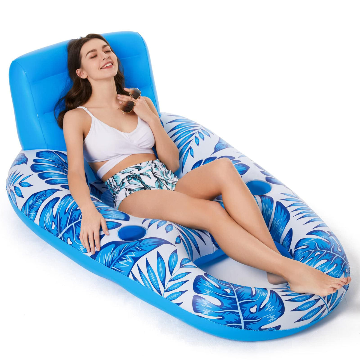 Jasonwell inflatable pool float with backrest for comfortable lounging in the water.