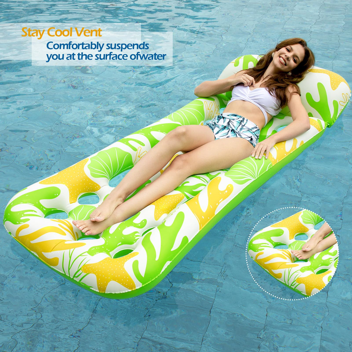 Jasonwell Inflatable Pool Float Lounge vent design keeps you cool while floating