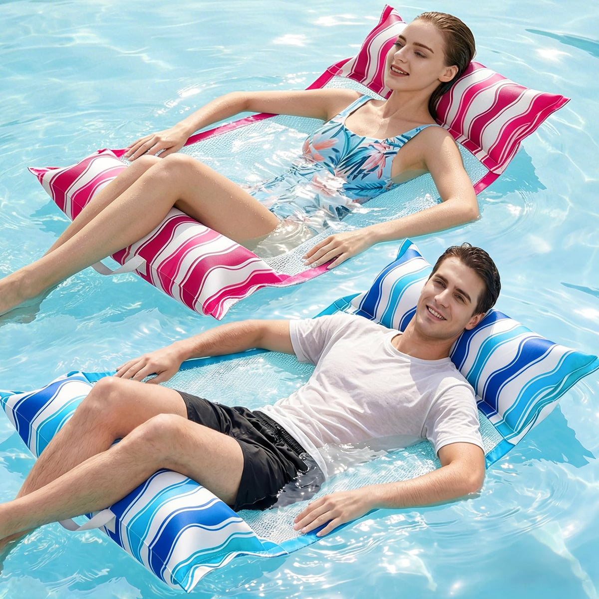 Jasonwell inflatable pool floats adult two-pack with fabric hammock for cooling comfort