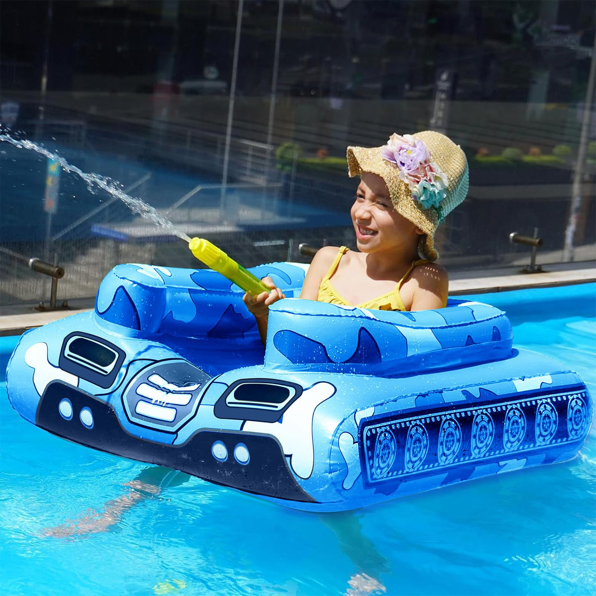 Jasonwell inflatable tank pool float with water cannon for family water battles