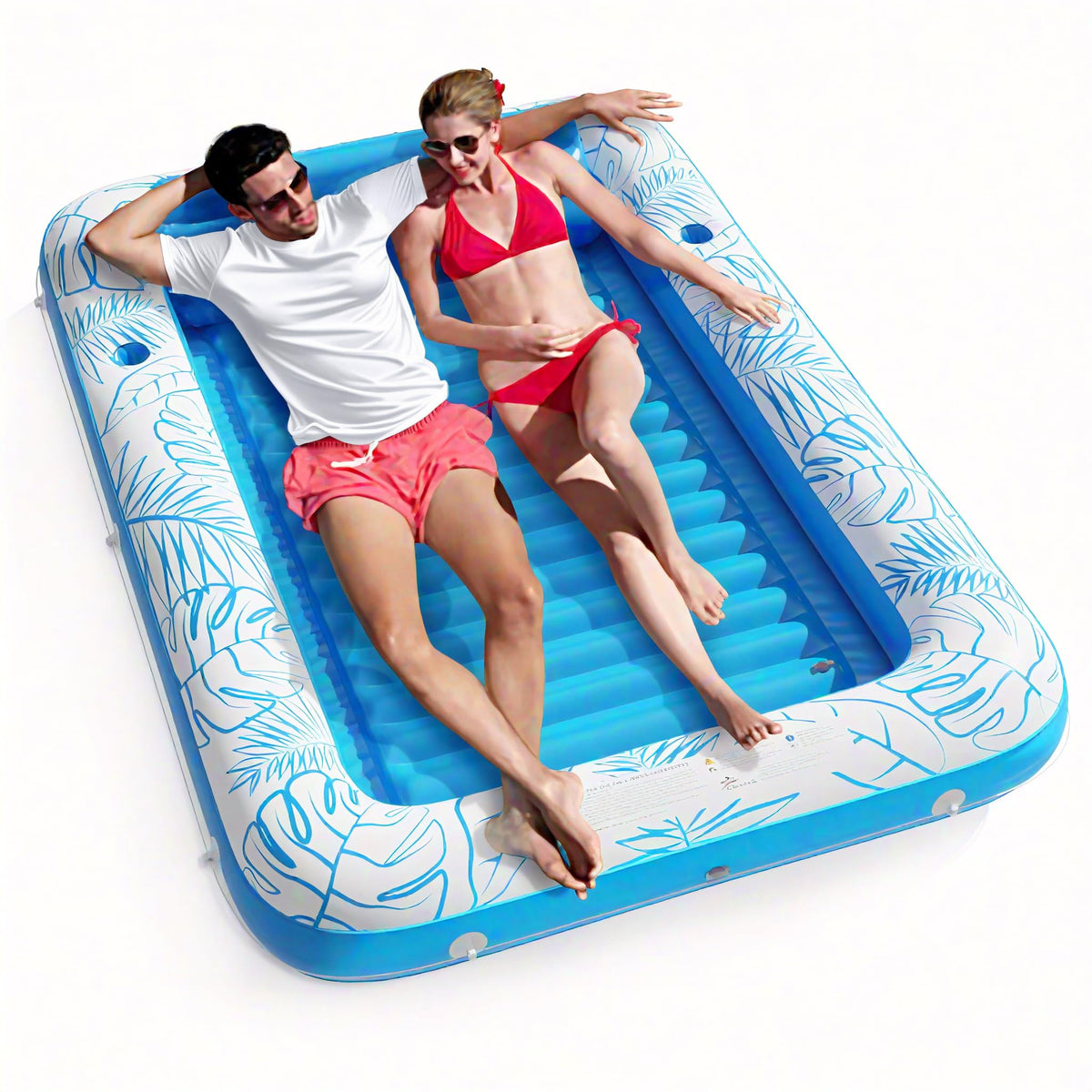 Jasonwell inflatable tanning pool lounger front view with neck-support pillow for relaxed sunbathing.