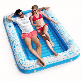 Jasonwell inflatable tanning pool lounger front view with neck-support pillow for relaxed sunbathing.