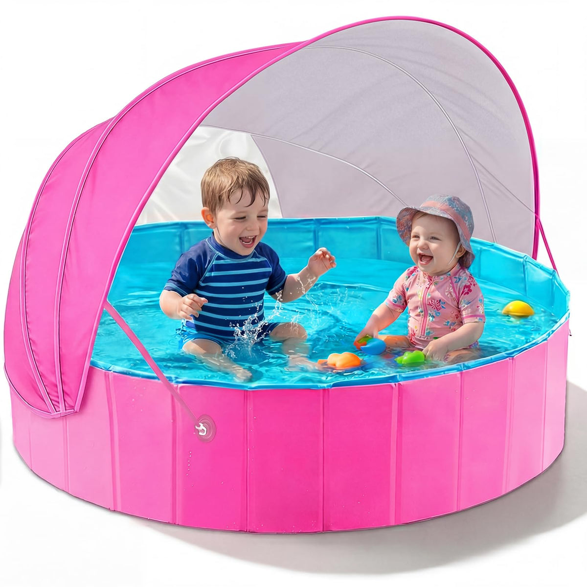Jasonwell kiddie pool with canopy providing shade and UV protection for outdoor play.