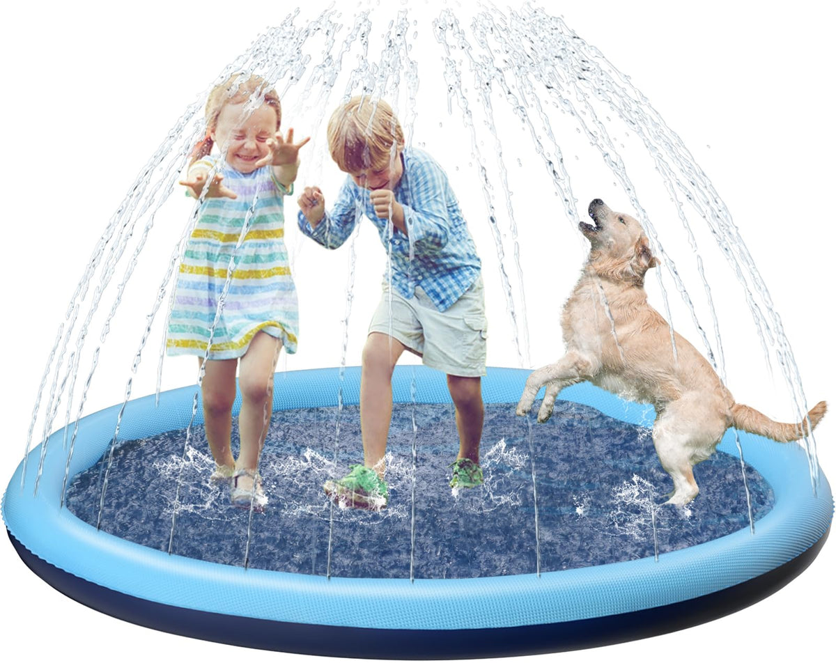 Jasonwell kids dog splash pad front view blue promotes safe outdoor water play.