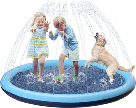 Jasonwell kids dog splash pad front view blue promotes safe outdoor water play.