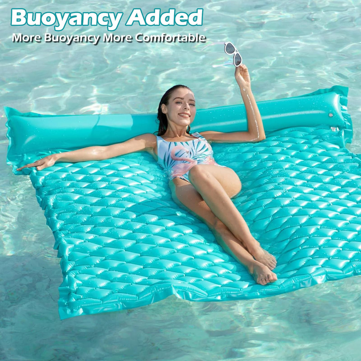 Jasonwell lake floating mat with pillow chamber for comfortable water rest.