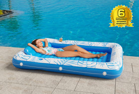 Jasonwell floating lounge secured by wrap-around rope for stable maneuvering.