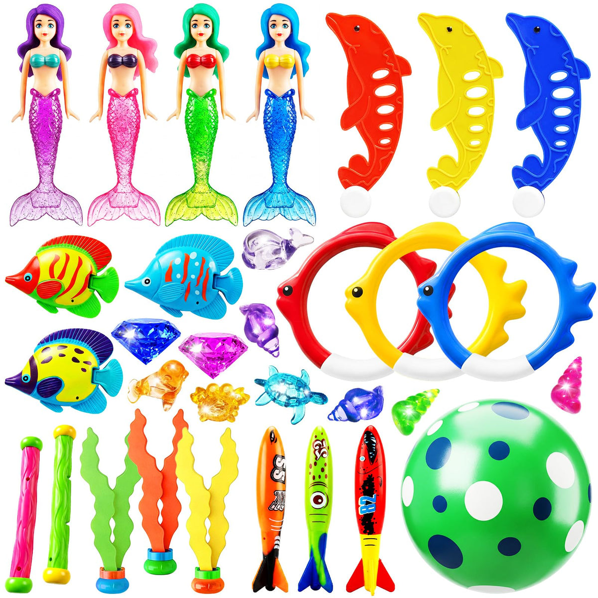Jasonwell mermaid diving toys in a sunny pool for engaging swim practice