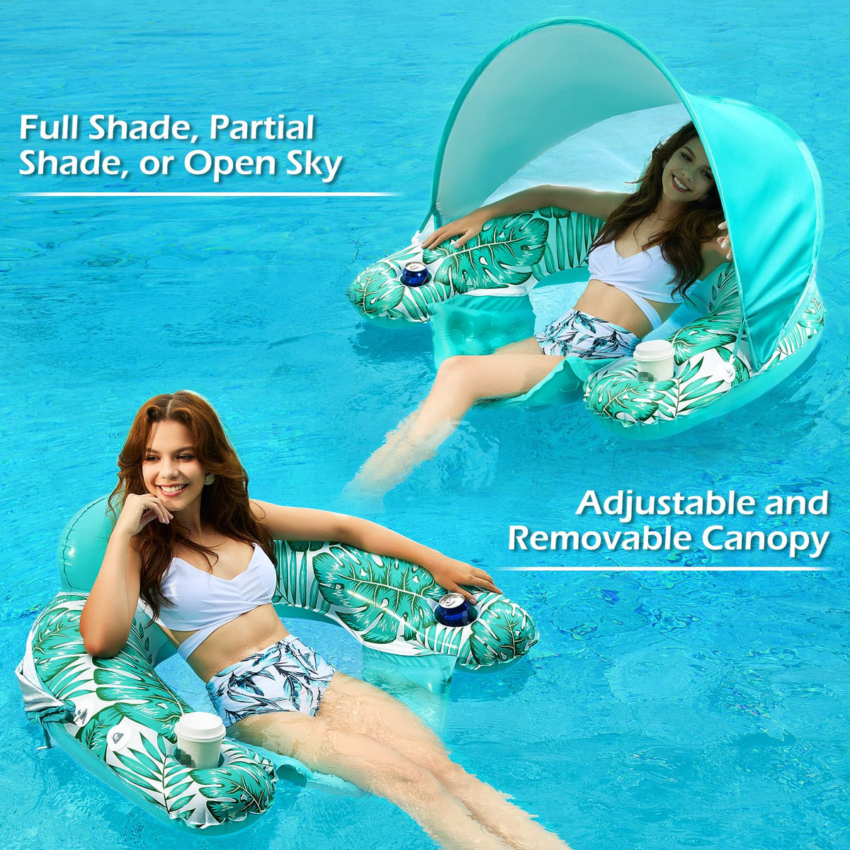 Jasonwell pool float canopy offers mesh-back ventilation for cooling comfort.
